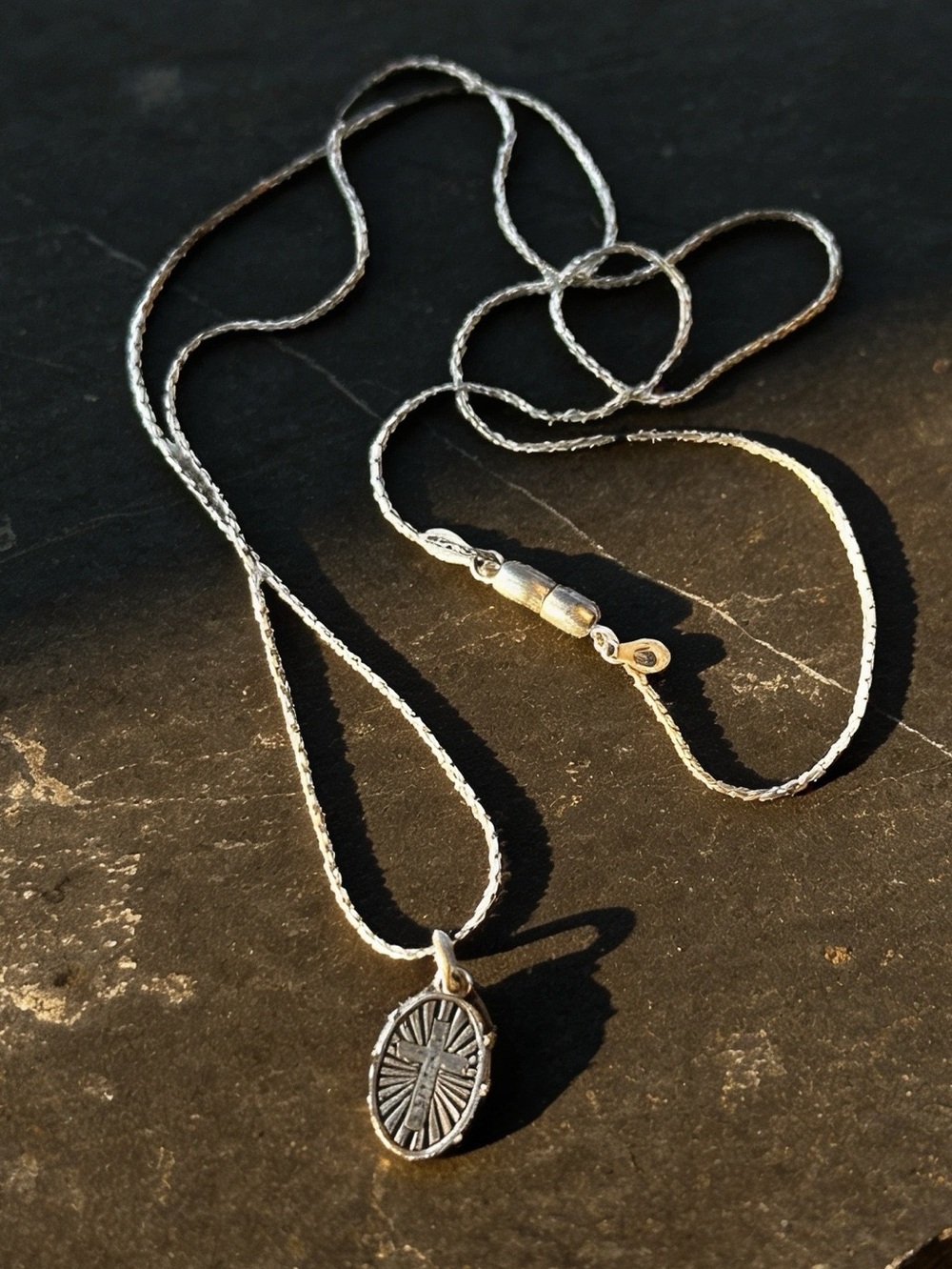 Alex and Ani Silver Oval Shaped Cross Sunburst Pendant Necklace - Silver-tone